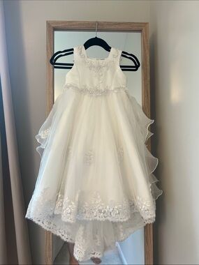 Girls White Beaded Flower Girl Dress